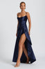 Fjorna | Women's Maxi Dress Navy Size M Stretch Satin with Ruffle Hem 4