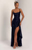 Fjorna | Women's Maxi Dress Navy Size M Stretch Satin with Ruffle Hem 7