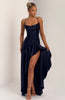 Fjorna | Women's Maxi Dress Navy Size M Stretch Satin with Ruffle Hem 8
