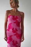 Fjorna | Women's Maxi Dress Pink Floral Mesh Polyester 2