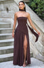 Fjorna | Women's Maxi Dress Plum Brown Non-Stretch Crepe with Thigh-High Split 0