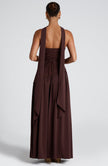 Fjorna | Women's Maxi Dress Plum Brown Non-Stretch Crepe with Thigh-High Split 3