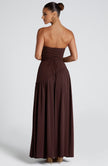 Fjorna | Women's Maxi Dress Plum Brown Non-Stretch Crepe with Thigh-High Split 4