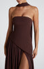 Fjorna | Women's Maxi Dress Plum Brown Non-Stretch Crepe with Thigh-High Split 5