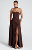 Fjorna | Women's Maxi Dress Plum Brown Non-Stretch Crepe with Thigh-High Split 8