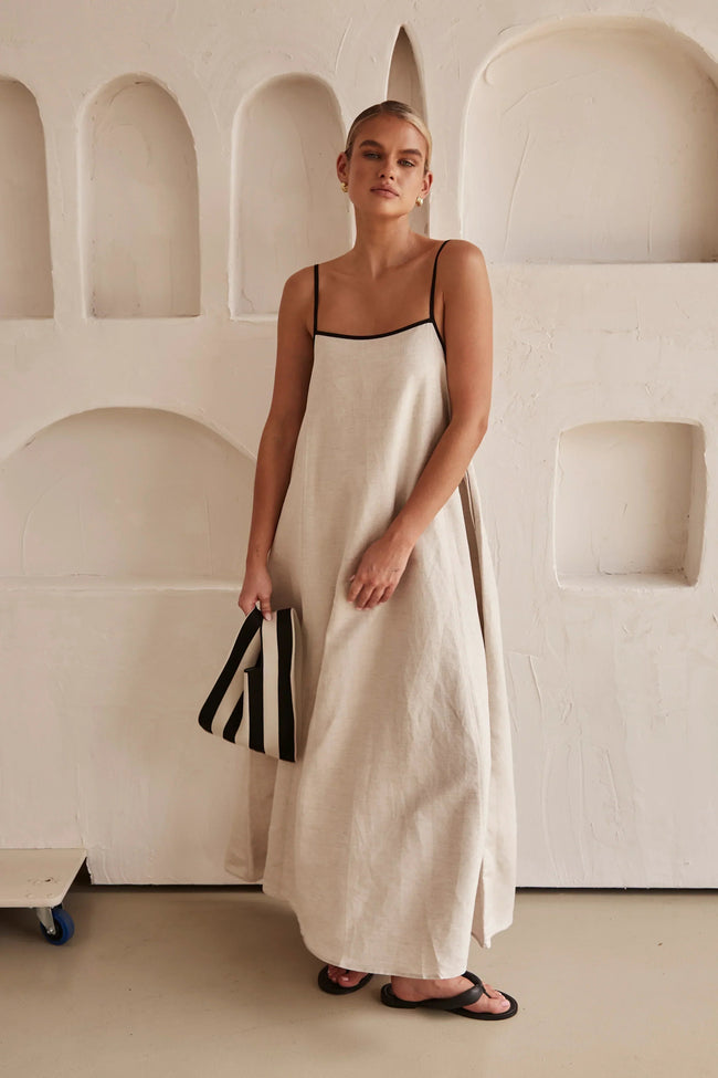 Fjorna | Women's Maxi Dress White 100% Linen Summer Casual 0
