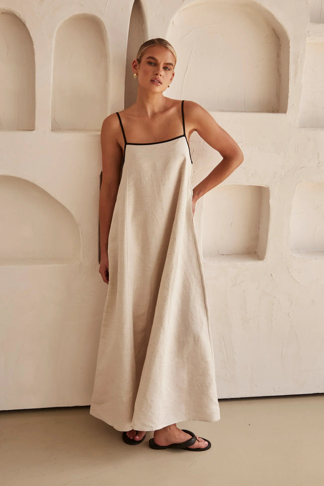 Fjorna | Women's Maxi Dress White 100% Linen Summer Casual 1
