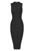 Fjorna | Women's Midi Dress Black Plus Size Polyester High Neck 0
