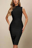Fjorna | Women's Midi Dress Black Plus Size Polyester High Neck 1