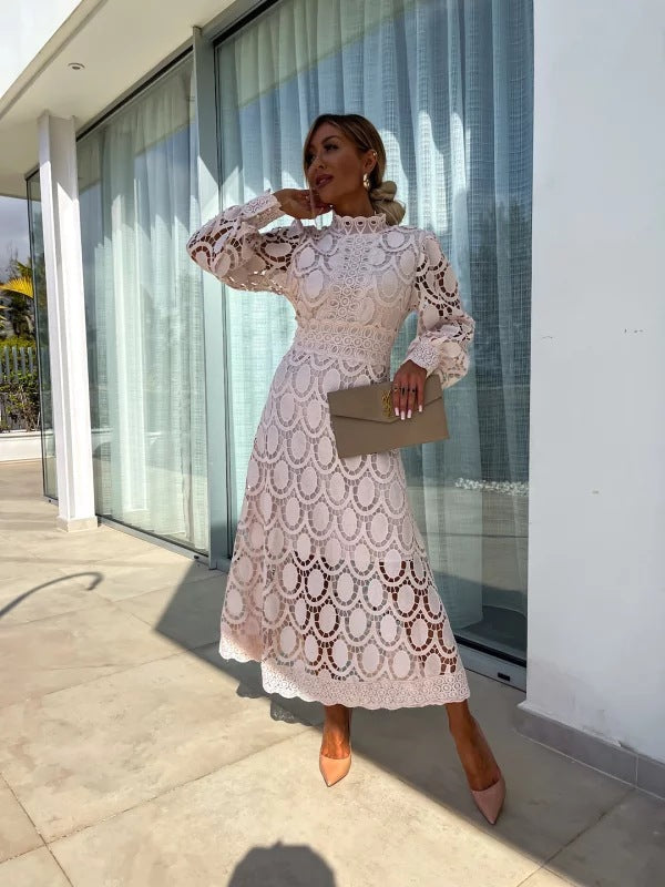 Fjorna | Women's Midi Dress White Size M Lace 0