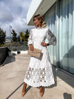 Fjorna | Women's Midi Dress White Size M Lace 2