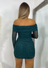 Fjorna | Women's Mini Dress Emerald Green Glitter Mesh 2