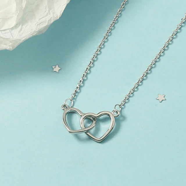 Fjorna | Women's Necklace Silver Stainless Steel Double Heart Design 1