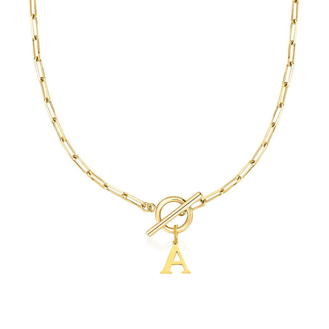 Fjorna | Women's Necklace Silver Stainless Steel Initial Pendant & Circle Lock Clasp 0