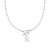 Fjorna | Women's Necklace Silver Stainless Steel Initial Pendant & Circle Lock Clasp 17