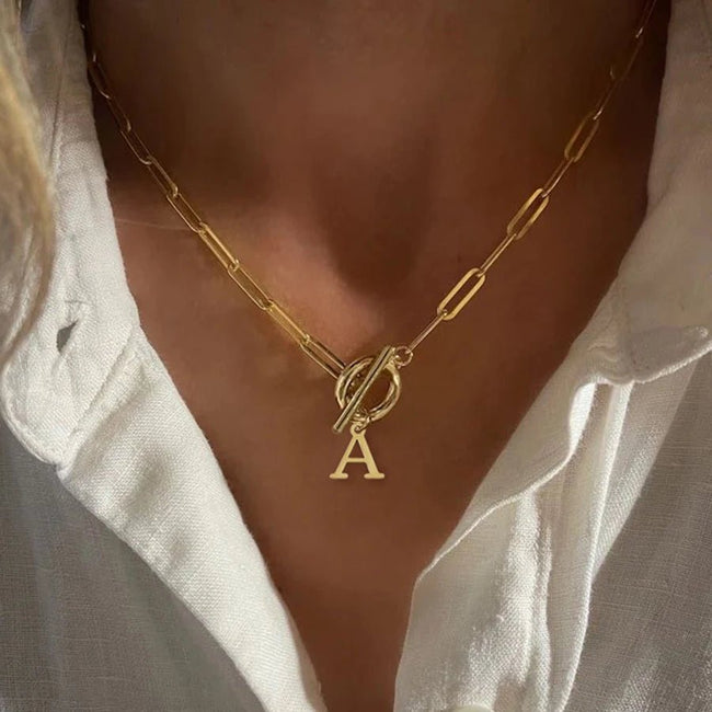 Fjorna | Women's Necklace Silver Stainless Steel Initial Pendant & Circle Lock Clasp 1