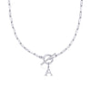 Fjorna | Women's Necklace Silver Stainless Steel Initial Pendant & Circle Lock Clasp 28
