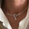 Fjorna | Women's Necklace Silver Stainless Steel Initial Pendant & Circle Lock Clasp 2