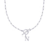 Fjorna | Women's Necklace Silver Stainless Steel Initial Pendant & Circle Lock Clasp 38