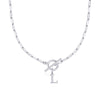 Fjorna | Women's Necklace Silver Stainless Steel Initial Pendant & Circle Lock Clasp 45