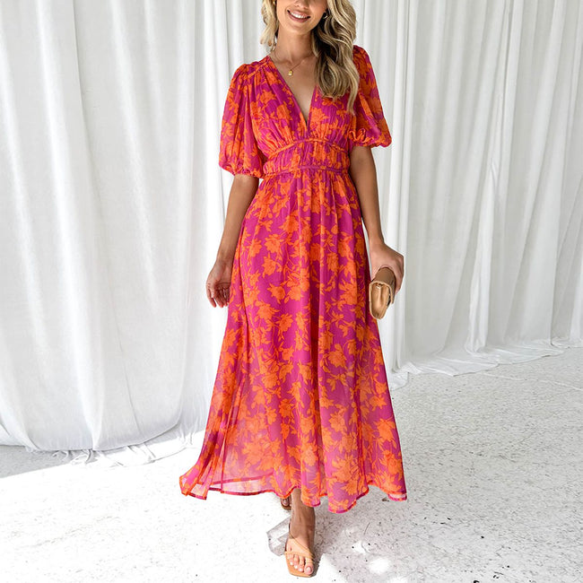 Fjorna | Women's Print Dress Blue Linen Cotton Summer Dress 0