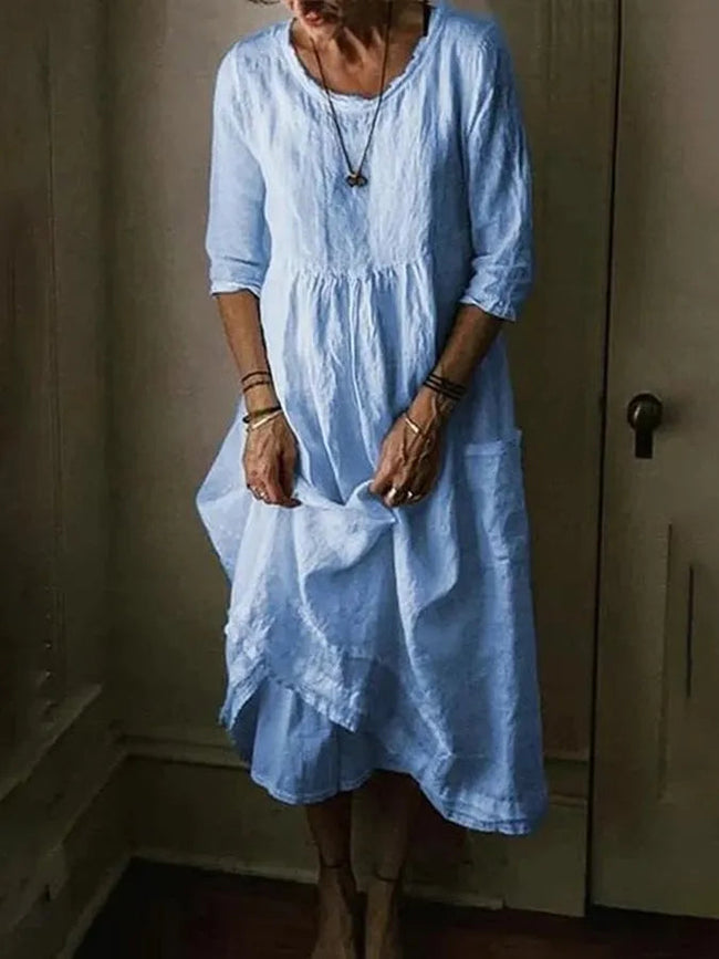 Fjorna | Women's Summer Dress White Lightweight Linen Maxi 0