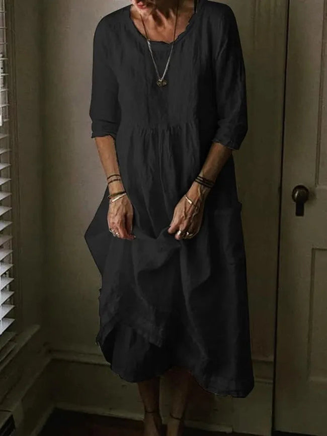 Fjorna | Women's Summer Dress White Lightweight Linen Maxi 1