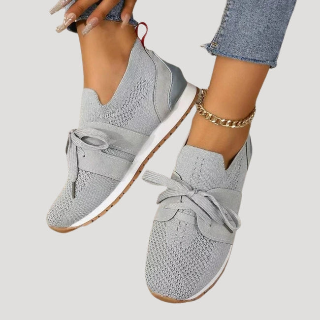 Fjorna | Women's Trainers Grey Knit Casual Lightweight with Bow Detail 0