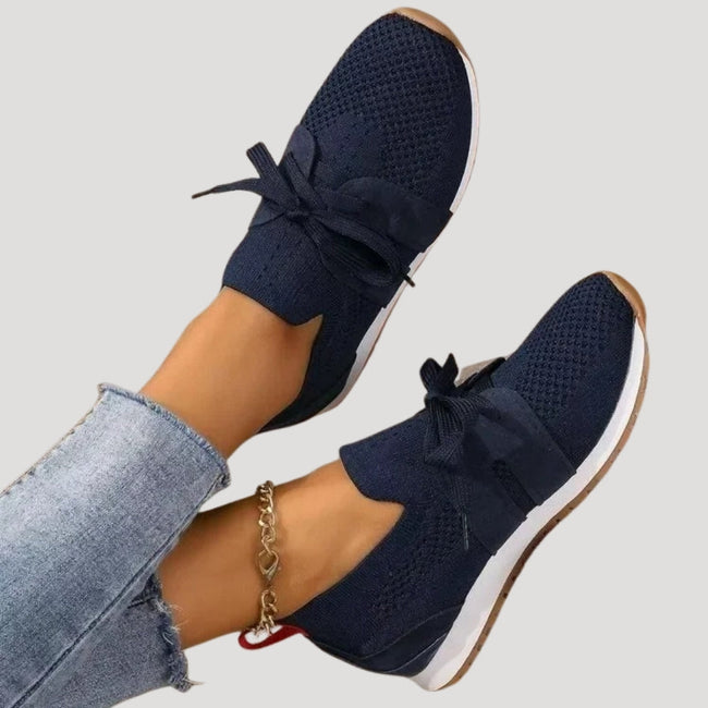 Fjorna | Women's Trainers Grey Knit Casual Lightweight with Bow Detail 1