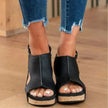 Fjorna | Women's Wedge Sandals Black Faux Leather Cork Midsole 0