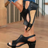 Fjorna | Women's Wedge Sandals Black Faux Leather Cork Midsole 1