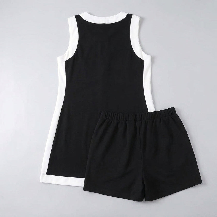 Flat-lay of FJØRNA women's summer two-piece A-line co-ord set featuring a matching top and skirt in light, breathable fabric.