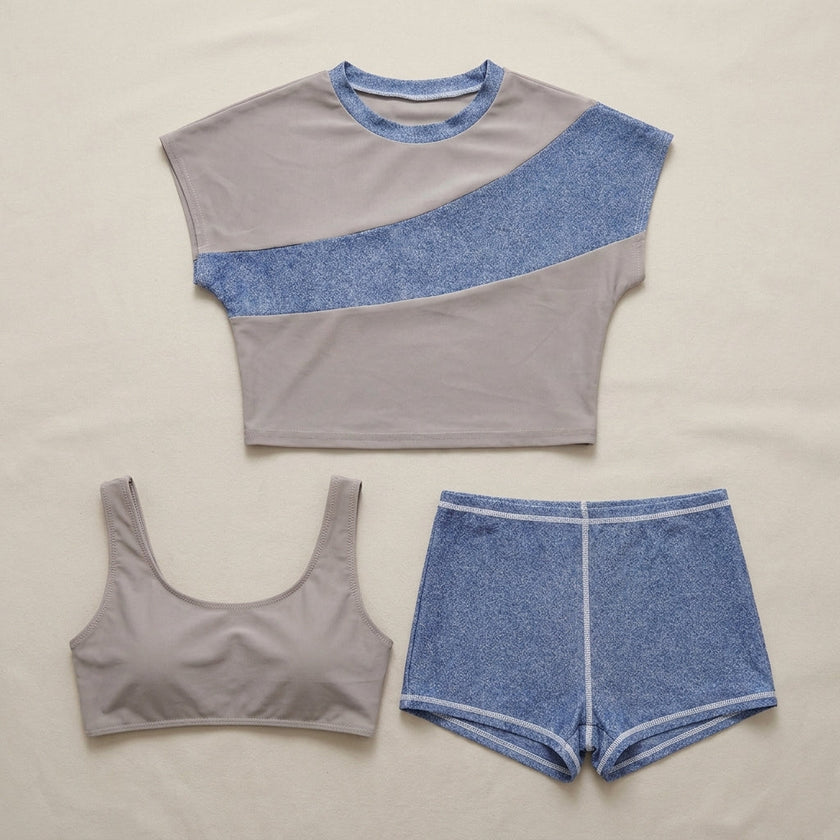 FJØRNA women's summer two-piece bodycon co-ord set laid flat, featuring a fitted top and matching skirt in lightweight fabric.
