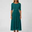 White A-line midi dress by FJØRNA featuring a lace bodice and flowy skirt, perfect for elegant occasions.