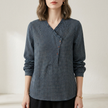 FJØRNA women's summer blouse with geometric pattern, long sleeves and front view, stylish and lightweight women's top.