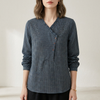 FJØRNA women's summer blouse with geometric pattern, long sleeves and front view, stylish and lightweight women's top.