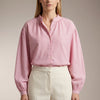 FJØRNA summer striped cotton blouse for women, front view showing lightweight fabric and stylish design.