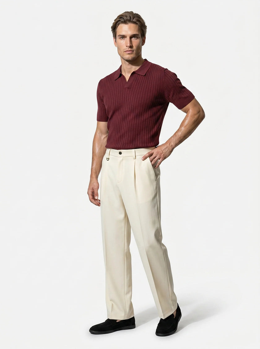 Full-body view of men's straight fit trousers by FJØRNA, classic tailored pants suitable for everyday wear.