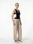 FJØRNA women's sleeveless, tailored structured waistcoat, full-body view, ideal for layering and modern styling.