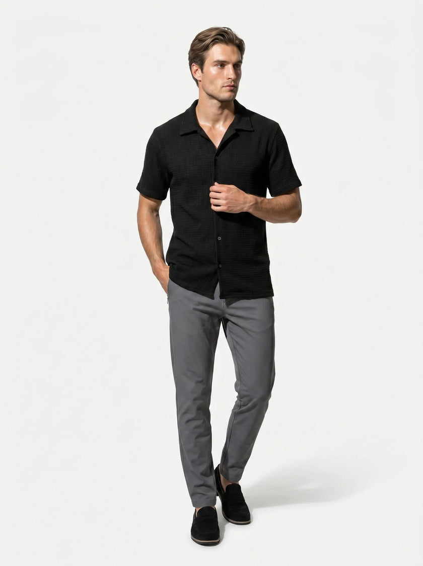 Men's FJØRNA short sleeve button-up shirt, casual and classic fit, shown full body in a stylish men's top.
