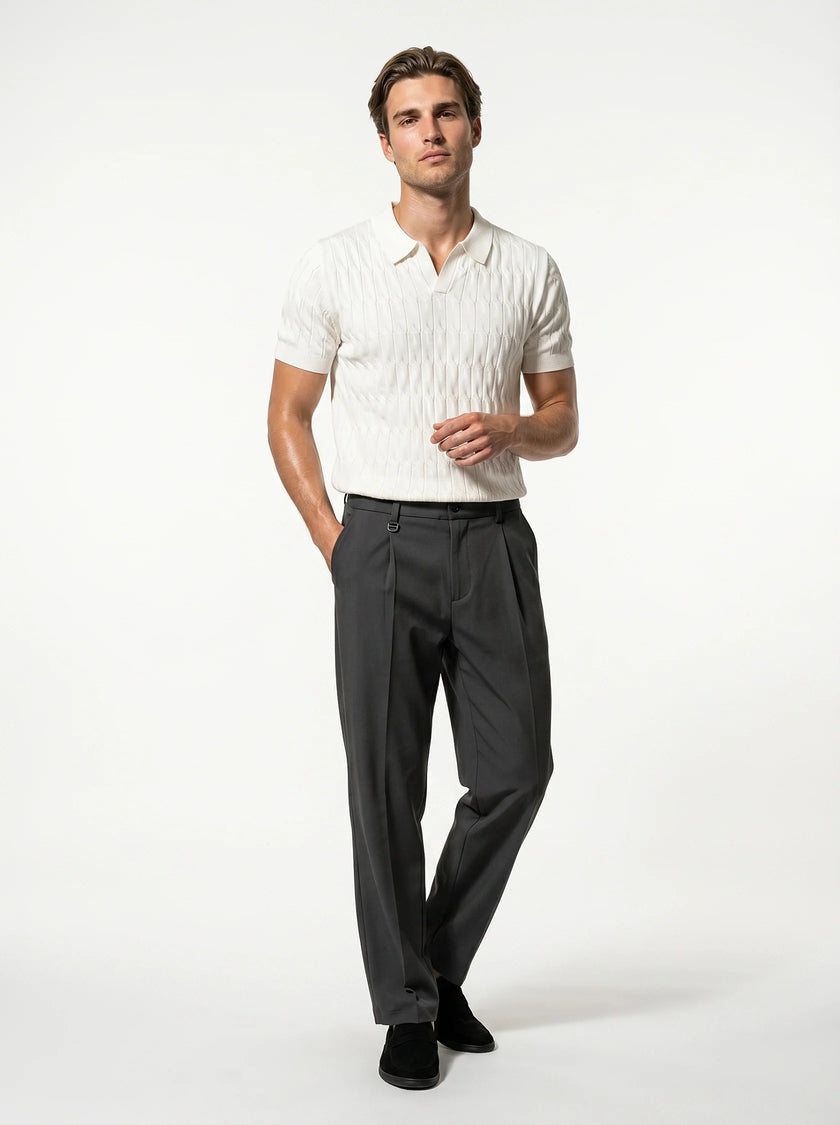 Men's straight fit tailored trousers by FJØRNA, full-body view showcasing classic and versatile style for everyday wear.