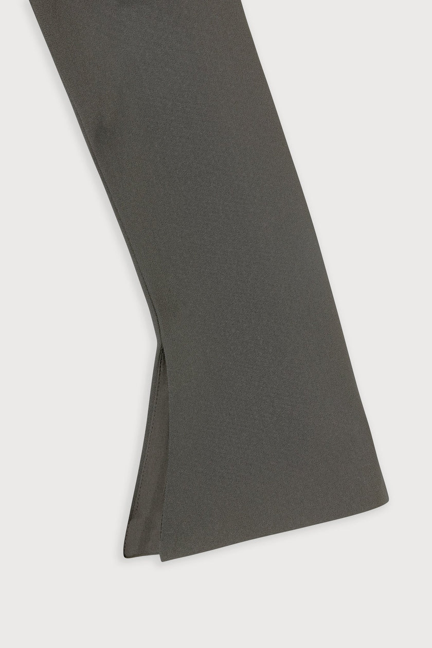 FJØRNA split sleeve mini dress in slate grey, featuring stylish split sleeves and a fitted silhouette.