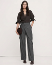 High-waist cotton wide-leg women's trousers from FJØRNA, featuring a relaxed fit and natural fabric for casual style.