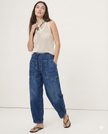 FJØRNA women's cotton pull-on jeans, stylish and comfortable pants with a relaxed fit, shown in a natural denim color.