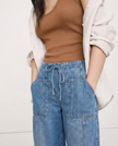 FJØRNA women's pull-on cotton jeans, stylish and comfortable pants for women, displayed in a clean, modern design.