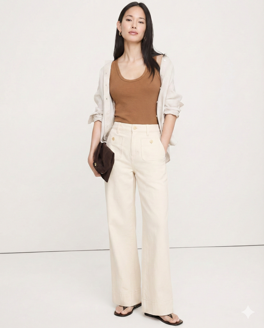 FJØRNA women's wide-leg high-waist cotton jeans featuring a relaxed fit and classic denim style.