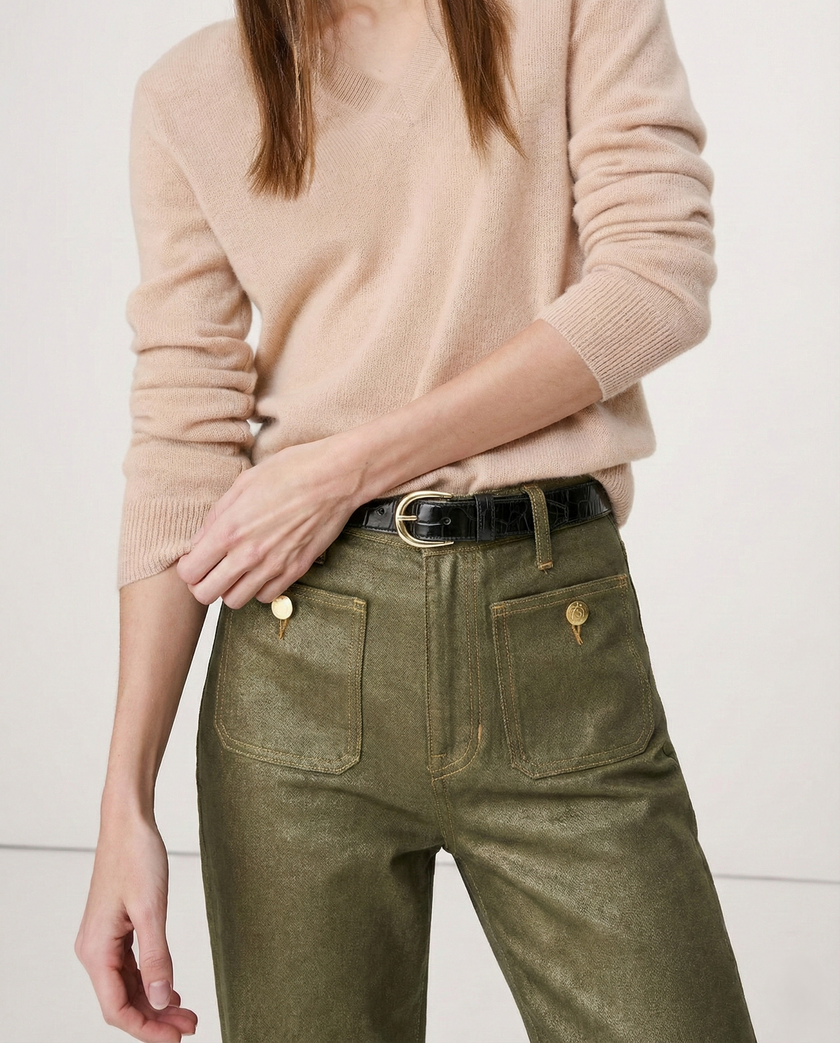 Women’s wide-leg cotton jeans by FJØRNA featuring a high waist and relaxed fit, shown in a casual front view.