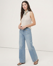 Women’s high waist wide-leg cotton jeans by FJØRNA, featuring a relaxed fit and classic denim appearance.