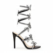 FJØRNA women's stiletto sandals with butterfly wrap design and rhinestone accents, featuring a high heel and elegant style.