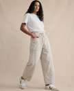 FJØRNA women's cotton pull-on jeans, casual pants with a comfortable fit and classic denim style, shown in the image.